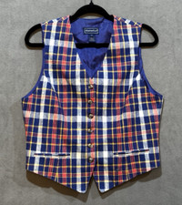 Macys Charter Club niebieska krata mieszanka lnu kamizelka jacht morski stare pieniądze preppy na sprzedaż  Wysyłka do Poland