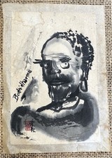 Pintura a tinta chinesa Bodhidharma Zen Monge assinado selo vermelho caligrafia 7"X4.75" comprar usado  Enviando para Brazil