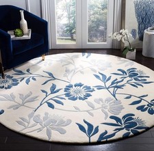 Tapete de área redondo azul marfim floral – Tapete moderno macio para decoração de sala de estar, usado comprar usado  Enviando para Brazil