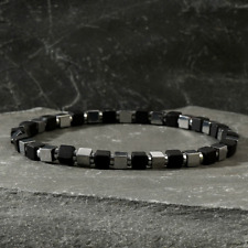 Pulseira elástica minimalista masculina de hematita e contas de cubo de aço inoxidável cura comprar usado  Enviando para Brazil