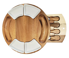 Conjunto de 4 bandejas de cerâmica 13"D tábua de queijo madeira de acácia e talheres deslizantes comprar usado  Enviando para Brazil
