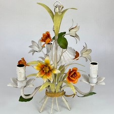 Candelabro de metal vintage francês 3 braços lindo toleware laranja e amarelo flores comprar usado  Enviando para Brazil