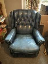 Teal leather armchair for sale  LLANGOLLEN
