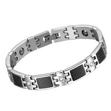 Usado, Pulseira masculina de energia magnética de aço inoxidável corrente de elos de fibra de carbono 10 mm comprar usado  Enviando para Brazil