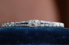 Pulseira de festa feminina excelente safira azul e branca simulada Art Deco 4,60 CT comprar usado  Enviando para Brazil