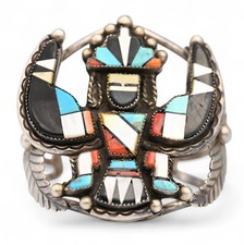 PULSEIRA VINTAGE ANTIGA PEÃO ZUNI KACHINA MULTI PEDRA MOSAICO PRATA ESTERLINA comprar usado  Enviando para Brazil