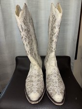 Botas artesanais femininas CORRAL Western Core couro branco com incrustação de glitter tamanho 12M comprar usado  Enviando para Brazil