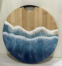 Tábua de corte redonda de bambu bandeja de charcutaria paisagem marítima ondas oceânicas epóxi art déco comprar usado  Enviando para Brazil