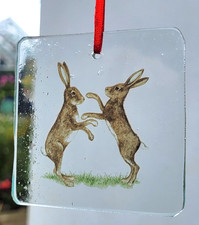 Suncatcher boxing hares for sale  BATTLE