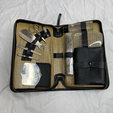 Kit de higiene de barbear vintage, fichário de bolsa de viagem de couro Water Buffalo, corte triplo EUA, usado comprar usado  Enviando para Brazil