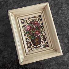 Miniatura vintage anos 60 vaso de rosas mosaico floral pintura a óleo meados do século comprar usado  Enviando para Brazil