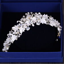 Tiara feminina 4 cm de altura folha branca pérola cristal ouro coroa casamento formatura rainha comprar usado  Enviando para Brazil