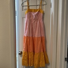 Używany, J.Crew Reimagined Warstwowa Kolorowa Blok Sherbet Różowa Pomarańczowa Sukienka Midi Rozmiar 2P Wome na sprzedaż  Wysyłka do Poland