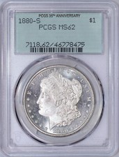 Dólar de prata Morgan 1880-S | PCGS MS62 | 35º ano Green Label | Flashy Morgan comprar usado  Enviando para Brazil