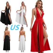 Vestido maxi feminino sexy alto dividido gola V profundo halter sem costas clubwear EUA comprar usado  Enviando para Brazil