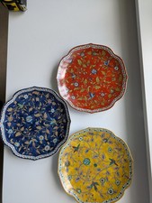 Conjunto de 3 PRATO DE PORCELANA JAPONÊS FLORES E PÁSSAROS - BORDA DE VIEIRA VERMELHA CARMESIM  comprar usado  Enviando para Brazil