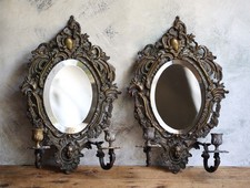Pair of Antique French Candle Sconces 2 Arm Rococo Style Bronze Wall Mirrors comprar usado  Enviando para Brazil