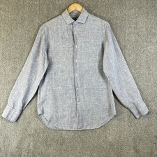 Camisa masculina Frescobol carioca azul grande 100% linho estampada com botão para cima comprar usado  Enviando para Brazil