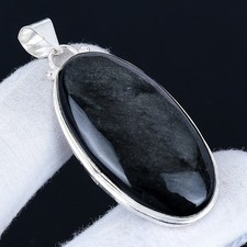 Colgante de plata brillante obsidiana enchapado en plata 925 hecho a mano de 2,2" segunda mano  Embacar hacia Mexico