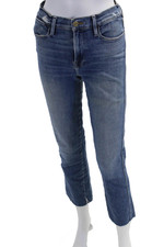 Calça jeans feminina armação algodão com zíper botão perna reta parte inferior azul tamanho EUR 29, usado comprar usado  Enviando para Brazil