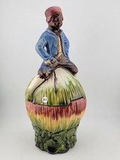 Raro soprador de chifre de menino africano vintage prato de doces/frasco de biscoito de cerâmica majólica comprar usado  Enviando para Brazil