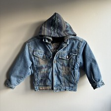 Jaqueta jeans bombardeiro vintage anos 80 meninos 8 anos capuz acolchoado patchwork rancho asteca ocidental comprar usado  Enviando para Brazil