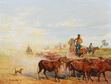 PINTURA A ÓLEO AUSTRALIANA NA PRANCHETA DO OUTBACK MUSTER POR IAN MACLAREN 1989 comprar usado  Enviando para Brazil