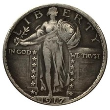 Moeda de 25 centavos de prata 1917-D Standing Liberty sólida muito fina detalhes finos comprar usado  Enviando para Brazil
