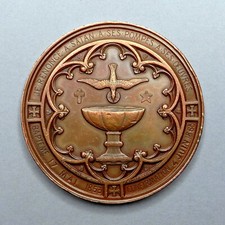 Espírito Santo, Eucaristia, Jesus Cristo. Communion 1865. Medalha de cobre antiga grande comprar usado  Enviando para Brazil