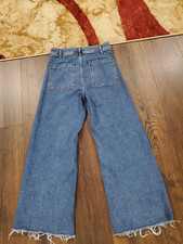 Jeans feminino Zara perna larga cintura alta elástica bainha crua casual tamanho 8 comprar usado  Enviando para Brazil