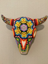 HUICHOL Contas Feitas à Mão em Cera STEER/TOURO/VACA Escultura de Arte Mexicana Falsa CAVEIRA, usado comprar usado  Enviando para Brazil
