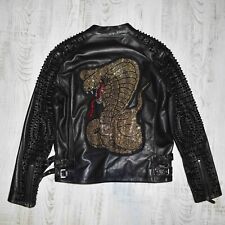 Jaqueta de couro genuína masculina preta estampada cristal cobra Philipp Plein com tachas comprar usado  Enviando para Brazil