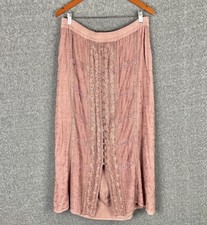 Saia caprichosa vintage boêmia bordada de madeira botão midi rosa empoeirada M, usado comprar usado  Enviando para Brazil