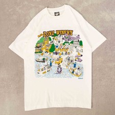 Camiseta gráfica ponto único Screen Stars vintage anos 90 Lonz Winery G masculina branca  comprar usado  Enviando para Brazil