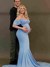 Vestido maxi maternidade Saslax fora do ombro mangas babados elegante ajustado para foto comprar usado  Enviando para Brazil