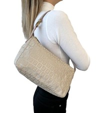 Bolsa de ombro FENDI vintage monograma abobrinha logotipo glitter prata rosa náilon, usado comprar usado  Enviando para Brazil
