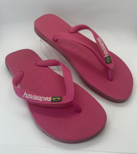 Usado, Sandálias chinelos HAVAIANAS Brasil logotipo feminino rosa quente tamanho 6 EUR 37/38 praia comprar usado  Enviando para Brazil