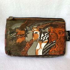 Usado, Bolsa de maquiagem feminina Laurel Burch marrom vermelha bronzeada cavalo lona zíper bolsa de viagem comprar usado  Enviando para Brazil
