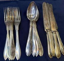 Elegante conjunto de 18 talheres de jantar vintage banhados a prata (garfos colheres facas) comprar usado  Enviando para Brazil