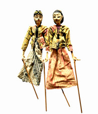 Par vintage de bonecas indonésias Wajang Golek vara de madeira esculpidas à mão comprar usado  Enviando para Brazil