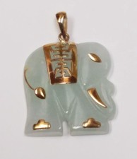 Pingente de elefante de jade verde ouro amarelo 14k, usado comprar usado  Enviando para Brazil