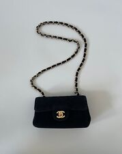 Autêntica bolsa de ombro Chanel clássica aba mini corrente camurça preta, usado comprar usado  Enviando para Brazil