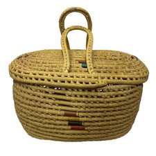 Cesta de piquenique vintage tecida grama doce com alças de tampa sacola de armazenamento de vime comprar usado  Enviando para Brazil