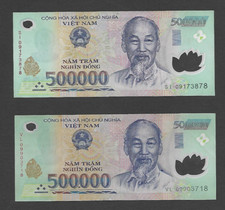 VIETNÃ 1.000.000 DONG VIETNAMITA EM DUAS NOTAS DE 500.000 POLÍMERO, usado comprar usado  Enviando para Brazil