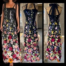 Maxi Vestido Lulus Thriving Poise Negro 3D Floral Bordado Corbata Talla L segunda mano  Embacar hacia Mexico