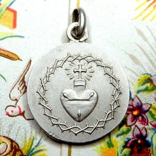 Sagrado Coração, Coroa de Espinho, Cristo. Pingente religioso antigo. Medalha de prata. comprar usado  Enviando para Brazil