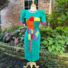 Vestido Midi Vintage Deborah Laws Colorido Bordado Tucano Tropical Tamanho 4 comprar usado  Enviando para Brazil