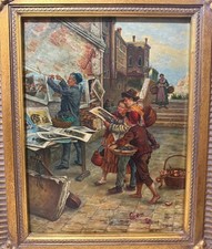 Artista de rua veneziano vintage A Tucker vendendo arte realismo pintura a óleo em madeira comprar usado  Enviando para Brazil