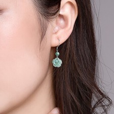 Usado, Brinco rosa jadeíta flor verde natural prata esterlina 925 FengShui amuleto amor comprar usado  Enviando para Brazil