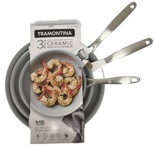 Tramontina pacote com 3 frigideiras antiaderentes alumínio anodizado duro cerâmica conjunto - grau A comprar usado  Enviando para Brazil